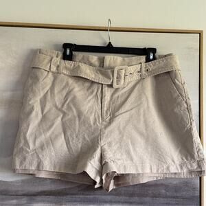 Nine West Women’s Paperbag Linen Blend Shorts Khaki - XL